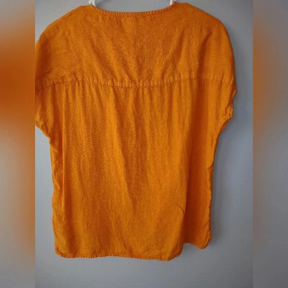 House of Harlow 100% linen top size XS orange yellow embroidered cap sle… boho - Picture 2 of 6